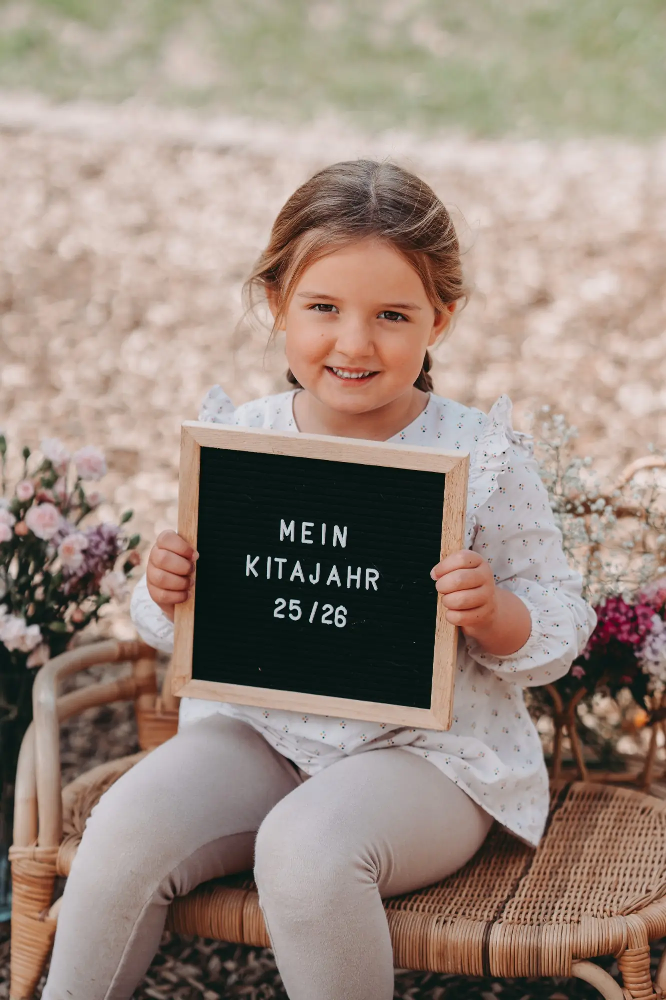 Kitakind mit Letterboard „Mein Kitajahr 25/26“